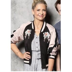 Joie Juanita Satin Floral Cherry Blossom
Embroidered Bomber Jacket Size XXS